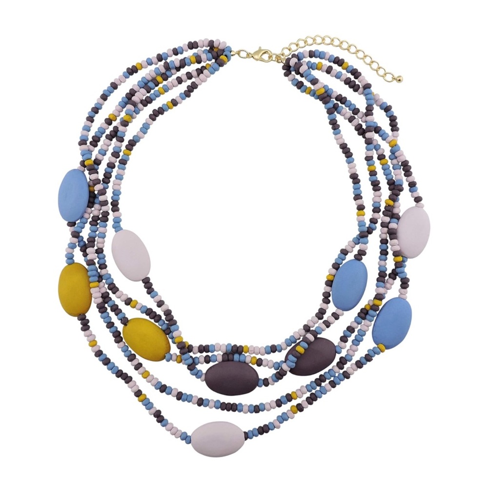 Coiris Multi Color‎ 5 Layers Wood Beads Strand Statement Necklace Chunky Collar